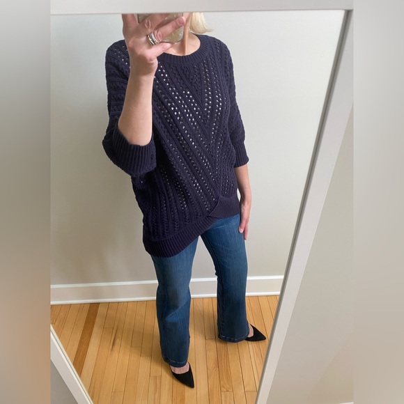 Navy soft asymmetrical open knit sweater by Cupcakes and Cashmere - Picture 5 of 14